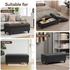HASLE Storage Ottoman Bench with Wooden Tray, Upholstered Ottoman Coffee Table with Hidden Storage for Living Room Bedroom
