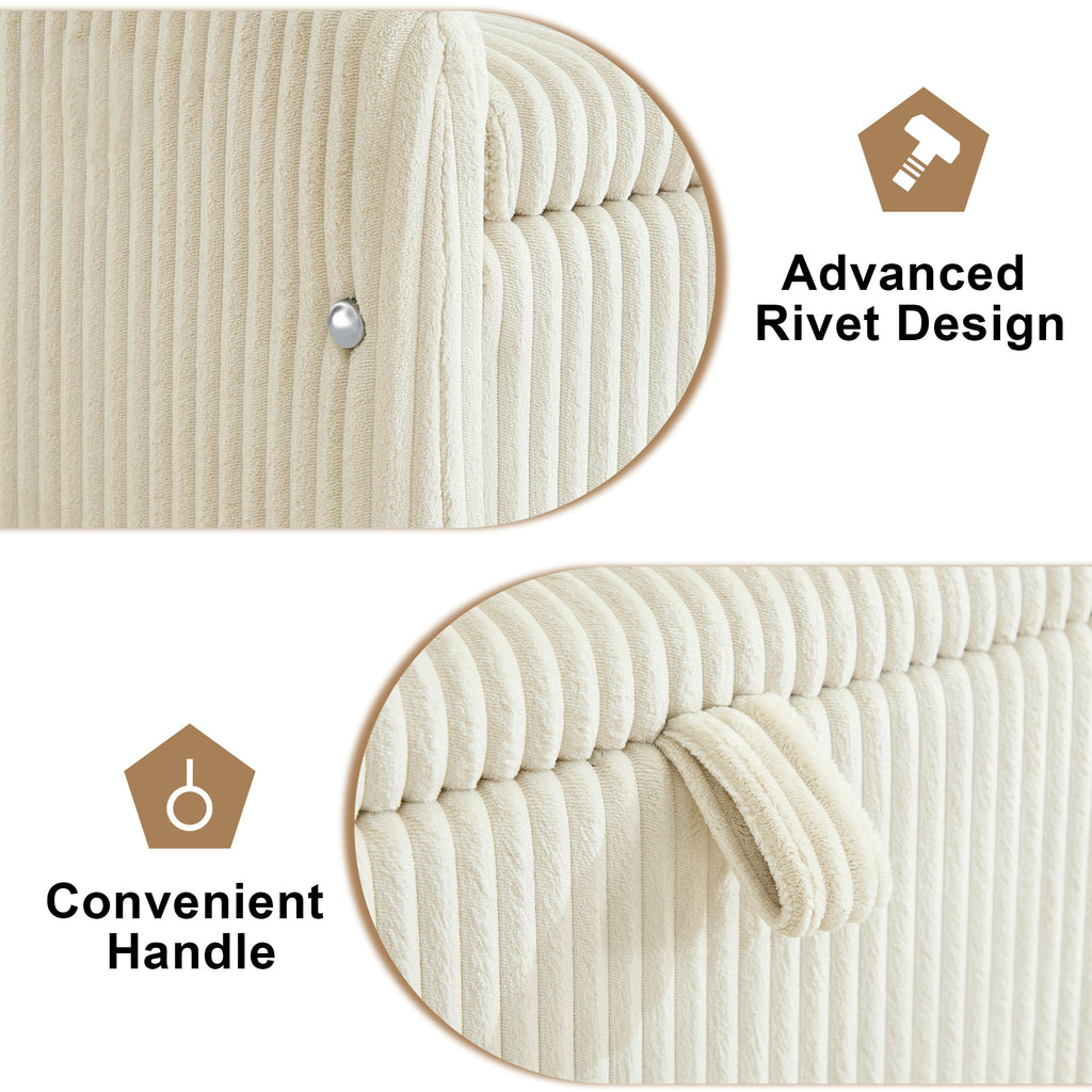 44'' Corduroy Storage Ottoman Bench, Beige