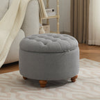 24'' Round Ottoman with Storage, Modern Tufted Fabric Storage Ottoman with Removable Top for Living Room, Bedroom, Light Gray