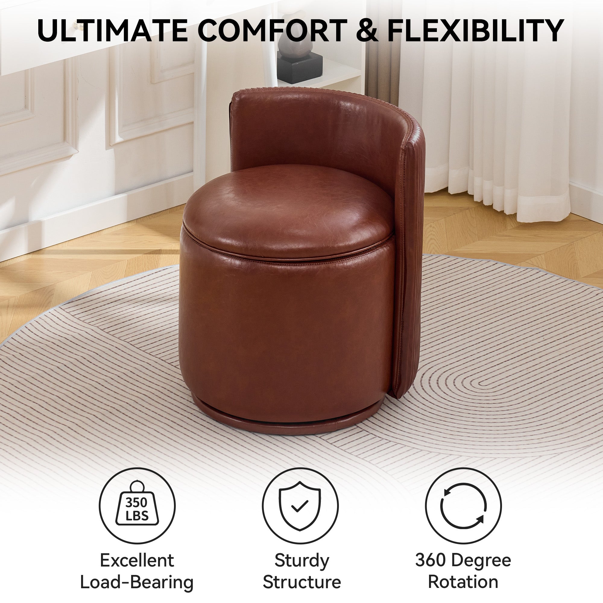 Vanity Chair with Storage，Leather, Red