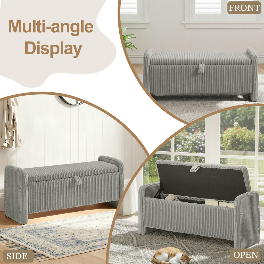 44'' Corduroy Storage Ottoman Bench, Gray