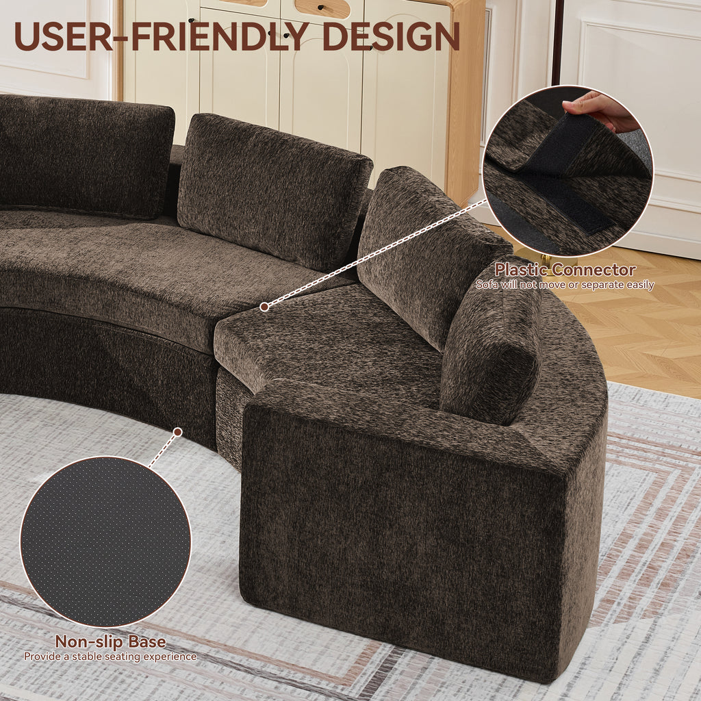 Curved Compression Sectional Couch，4 Seater，Brown