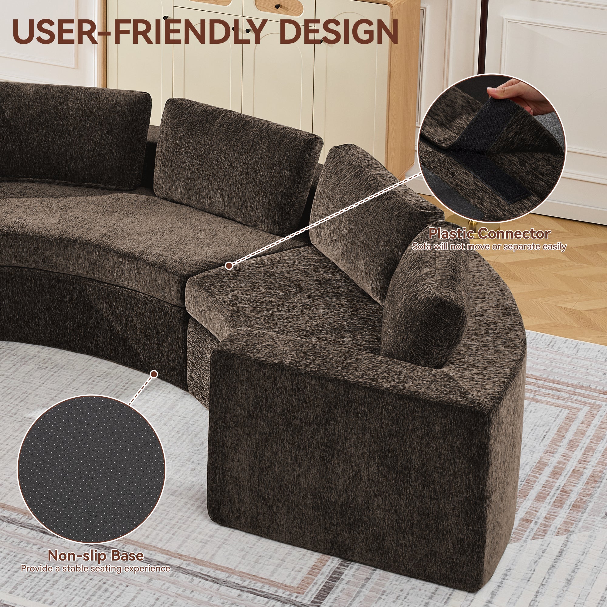 Curved Compression Sectional Couch，10 Seater，Brown