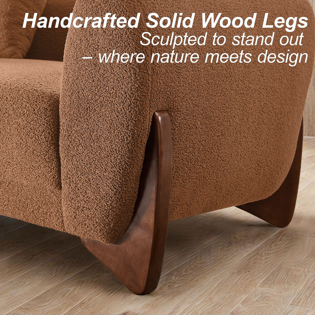 87" Boucle Couch with Solid Wood Legs,Camel