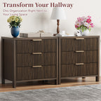 Fluted Nightstand with 3 Drawers, Mid-Century Modern Bedside Table, 23.7'' Wide Wood End Table for Bedroom, Walnut Finish