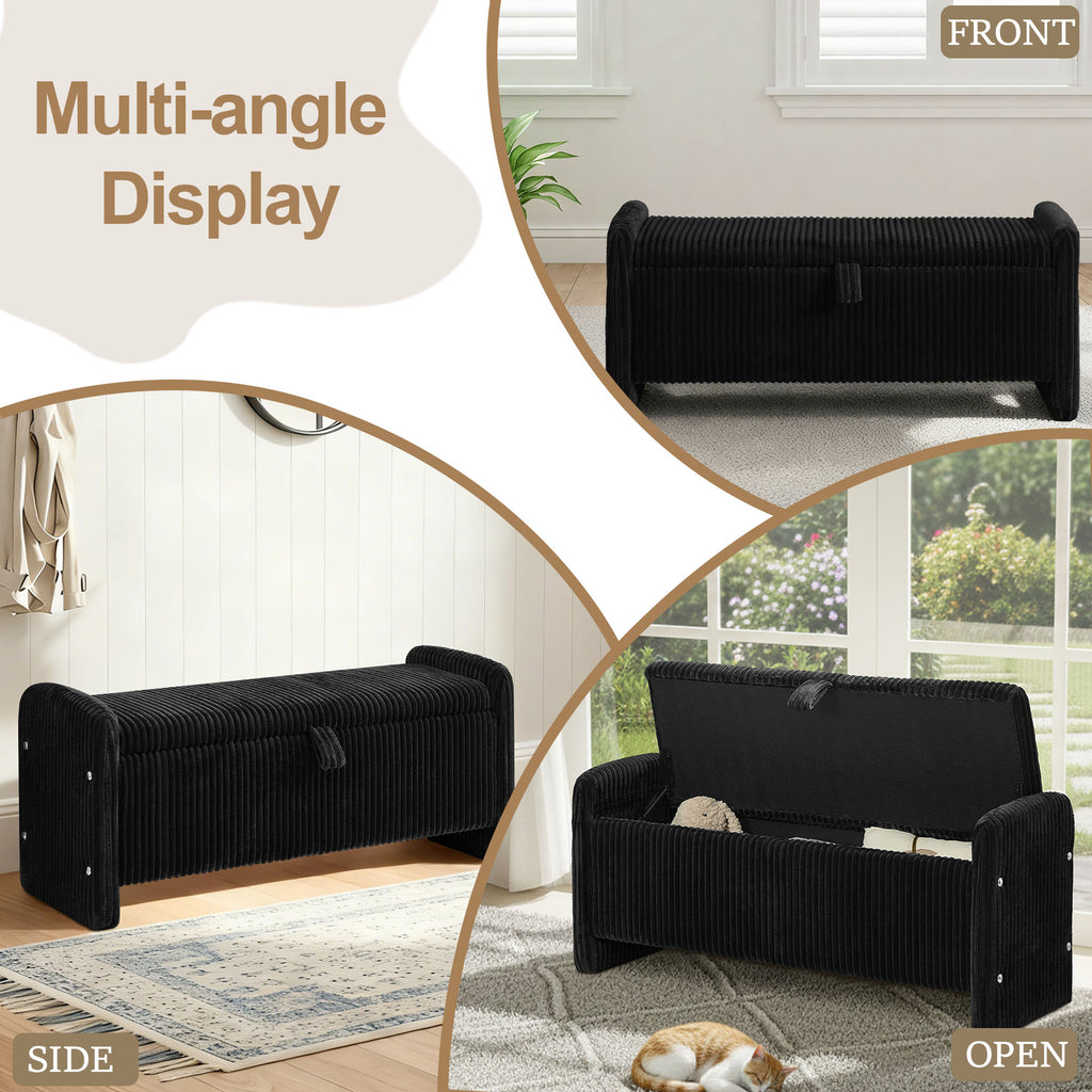 44'' Corduroy Storage Ottoman Bench, Black