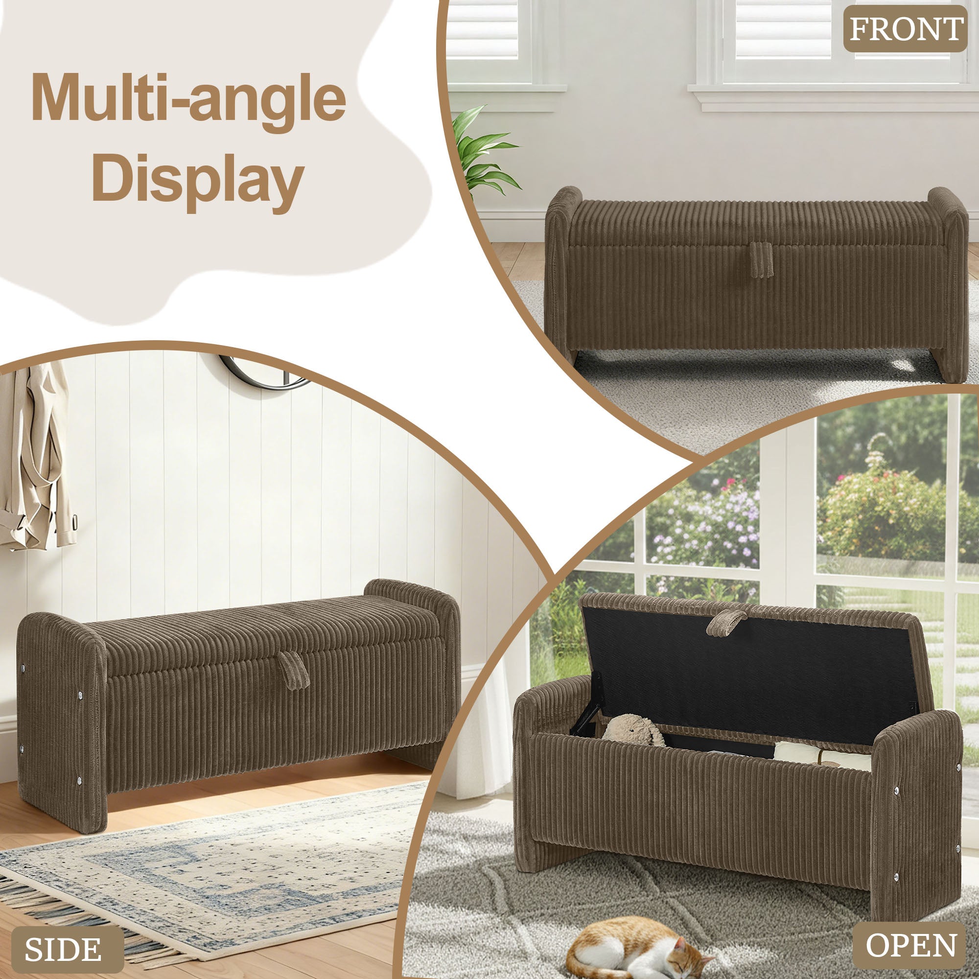 44'' Corduroy Storage Ottoman Bench, Brown