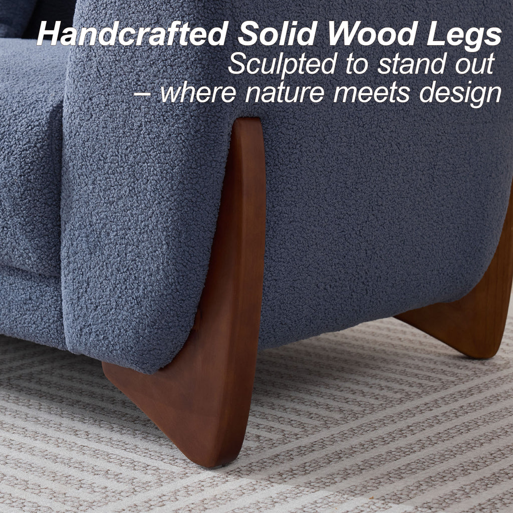 87" Boucle Couch with Solid Wood Legs,Blue