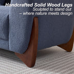 87" Boucle Couch with Solid Wood Legs,Blue