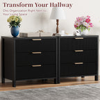 HASLE Fluted Nightstand with 3 Drawers, Mid-Century Modern Bedside Table, 23.7'' Wide Wood End Table for Bedroom, Black Finish