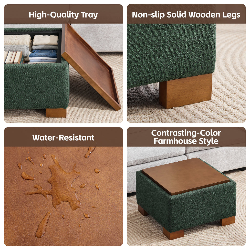 24" Square Storage Ottoman，Green