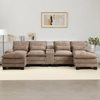 U Shaped Cloud Modular Sofa with Chaise Lounges，Camel
