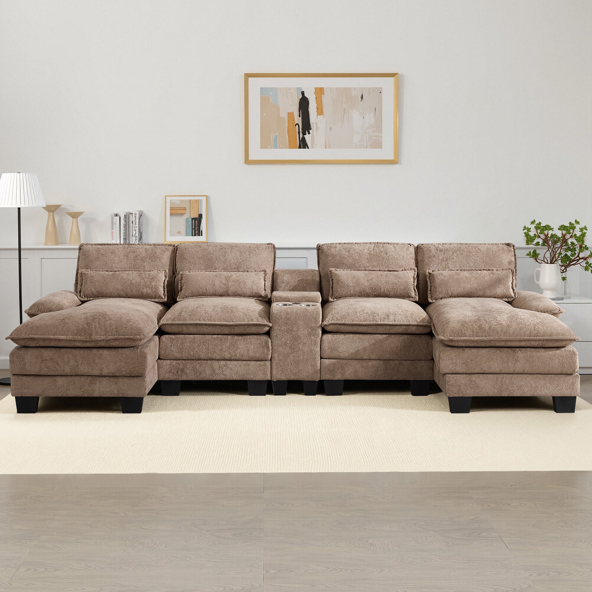 U Shaped Cloud Modular Sofa with Chaise Lounges，Camel
