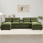 125'' U Shaped Cloud Modular Sectional Sofa with Chaise Lounges, Chenille Upholstered Comfy Couch with Storage Console, USB Charging Ports & Cup Holders, Modern Deep Seat Sofa for Living Room