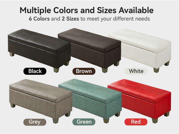 Faux Leather Storage Ottoman Bench, Rectangle Upholstered Storage Bench with Wooden Legs, Stitch Tufted Bench with Storage for Bedroom, Living Room, Entryway