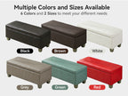 Faux Leather Storage Ottoman Bench, Rectangle Upholstered Storage Bench with Wooden Legs, Stitch Tufted Bench with Storage for Bedroom, Living Room, Entryway
