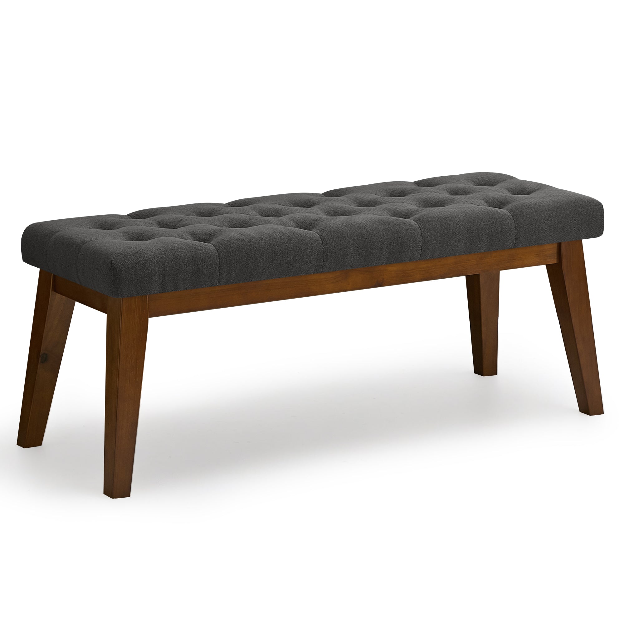 Linen End of Bed Bench, Tufted, Dark Gray