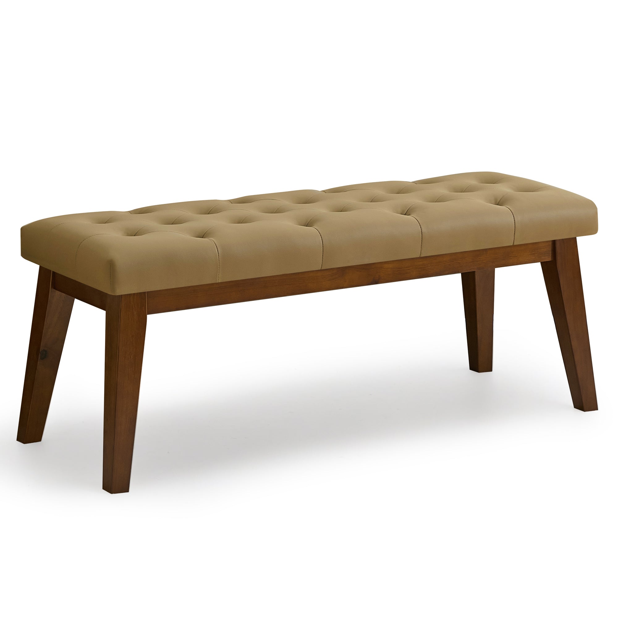 Faux Leather End of Bed Bench, Tuted, Light Brown