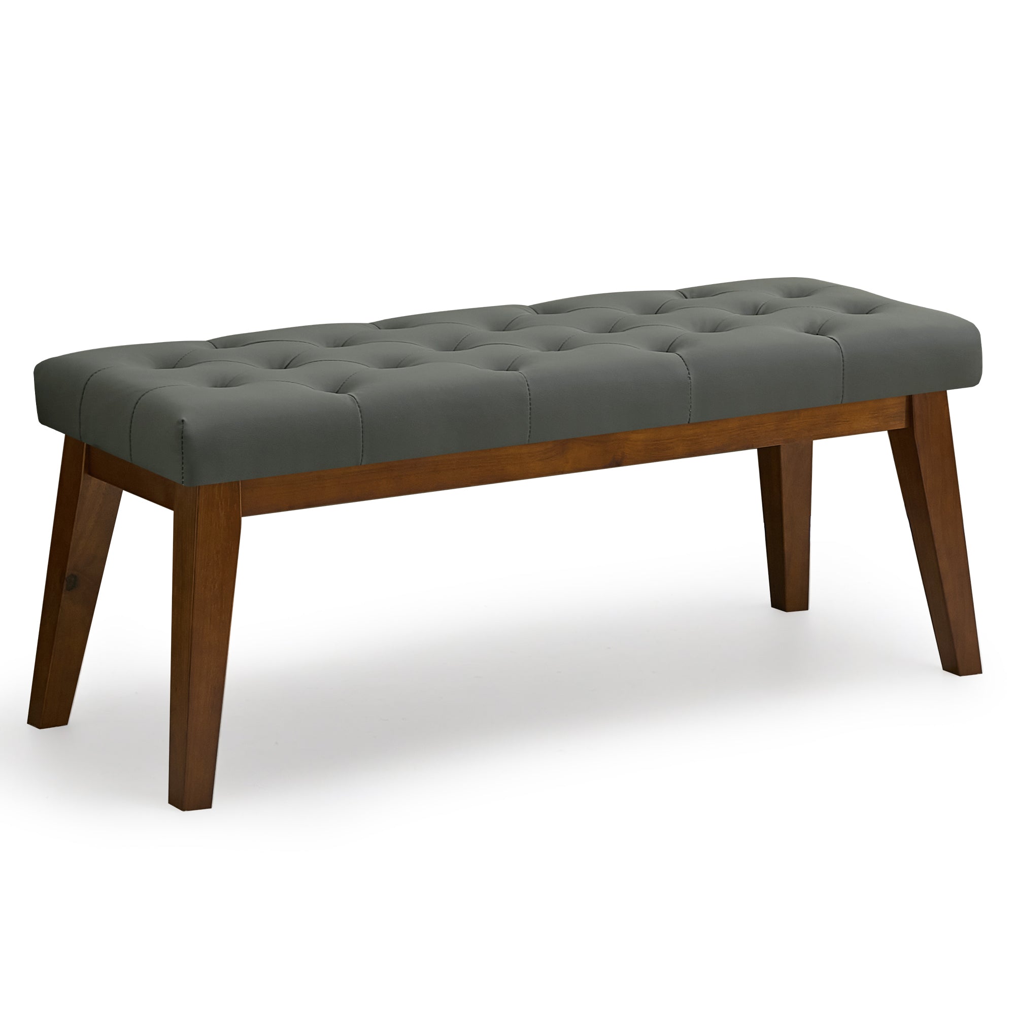 Faux Leather End of Bed Bench, Tuted, Gray