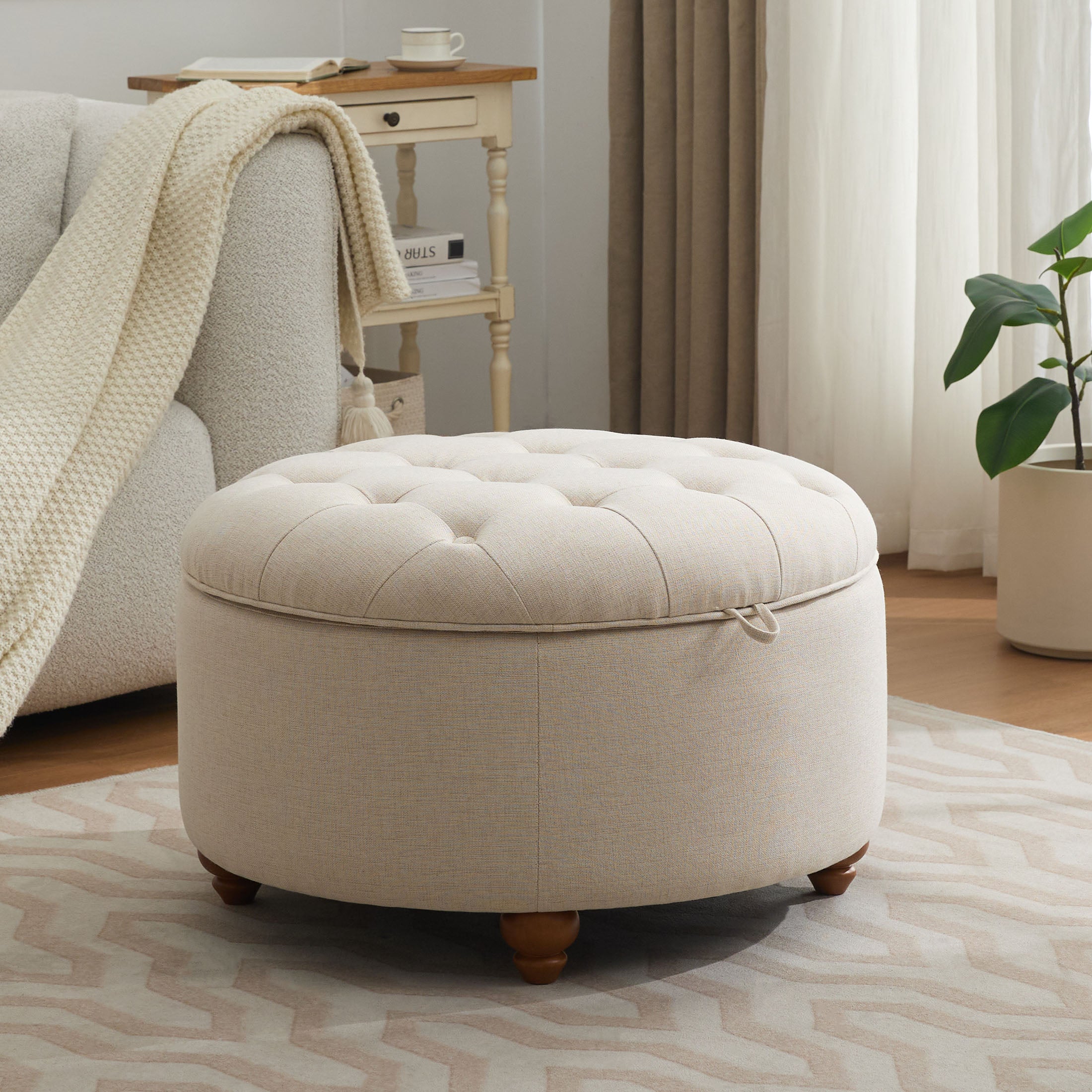 Round Storage Ottoman, 24 inch