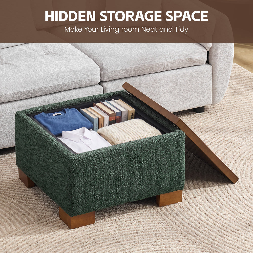 24" Square Storage Ottoman，Green