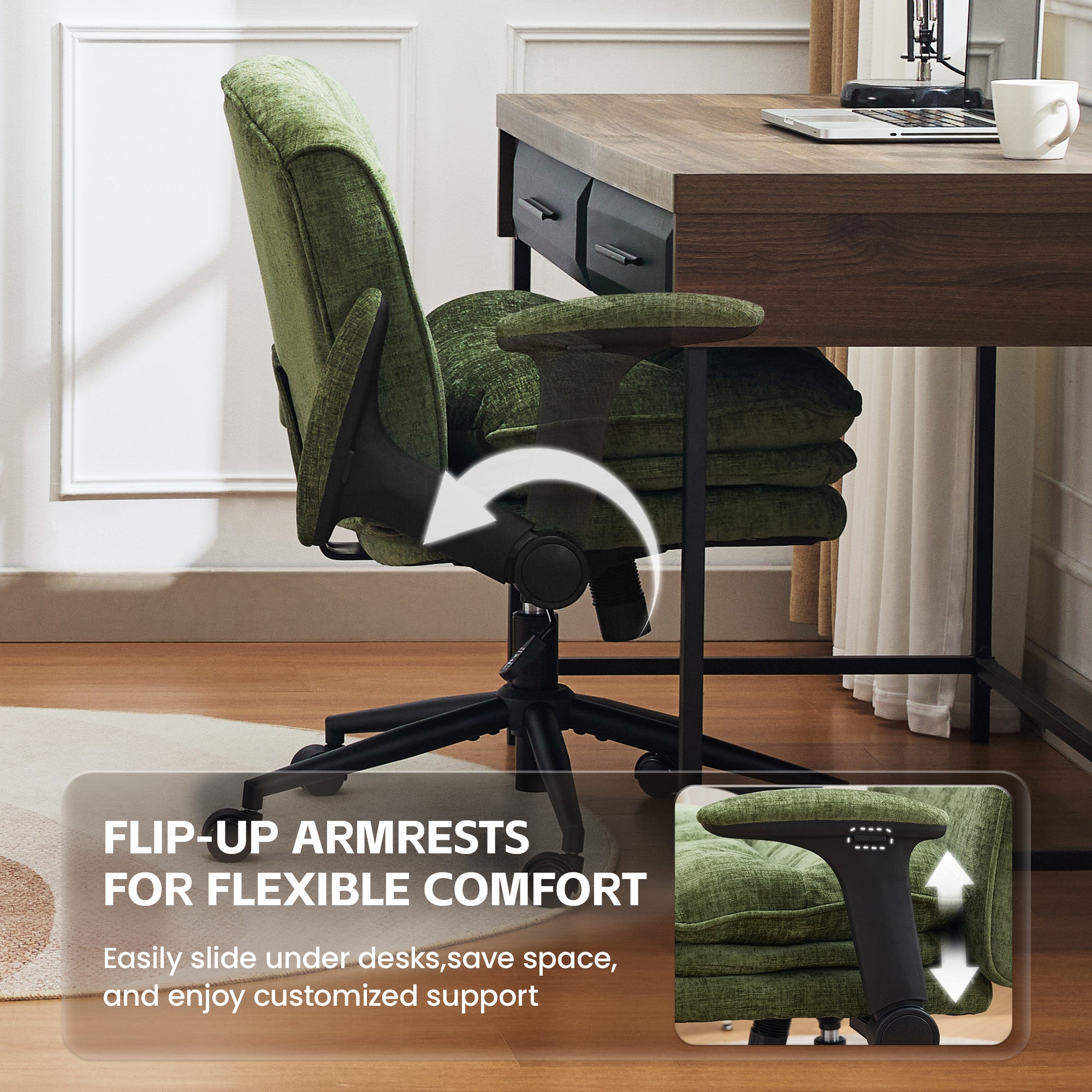 Criss Cross Chair with Flip-up Arms，Green