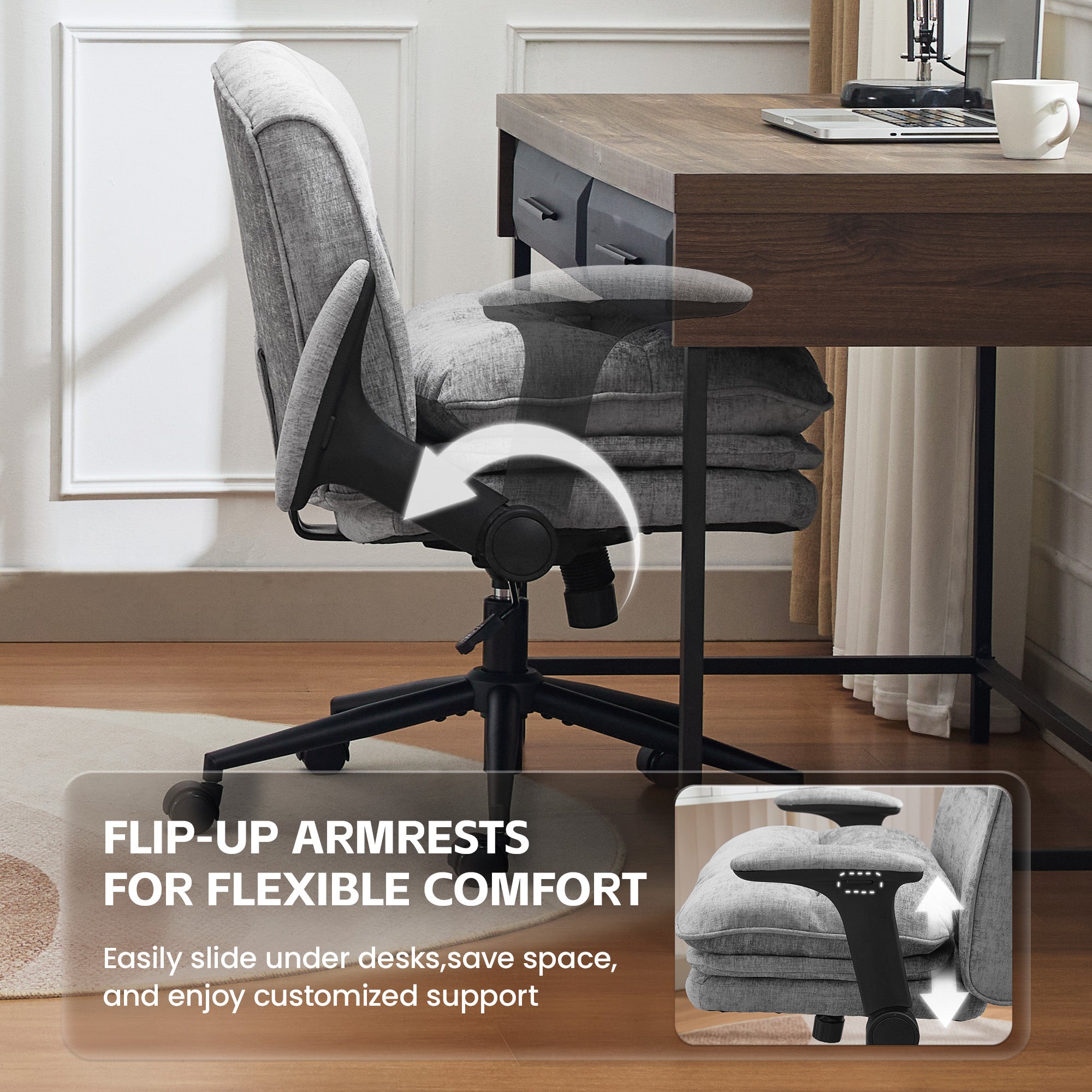 Criss Cross Chair with Flip-up Arms，Gray
