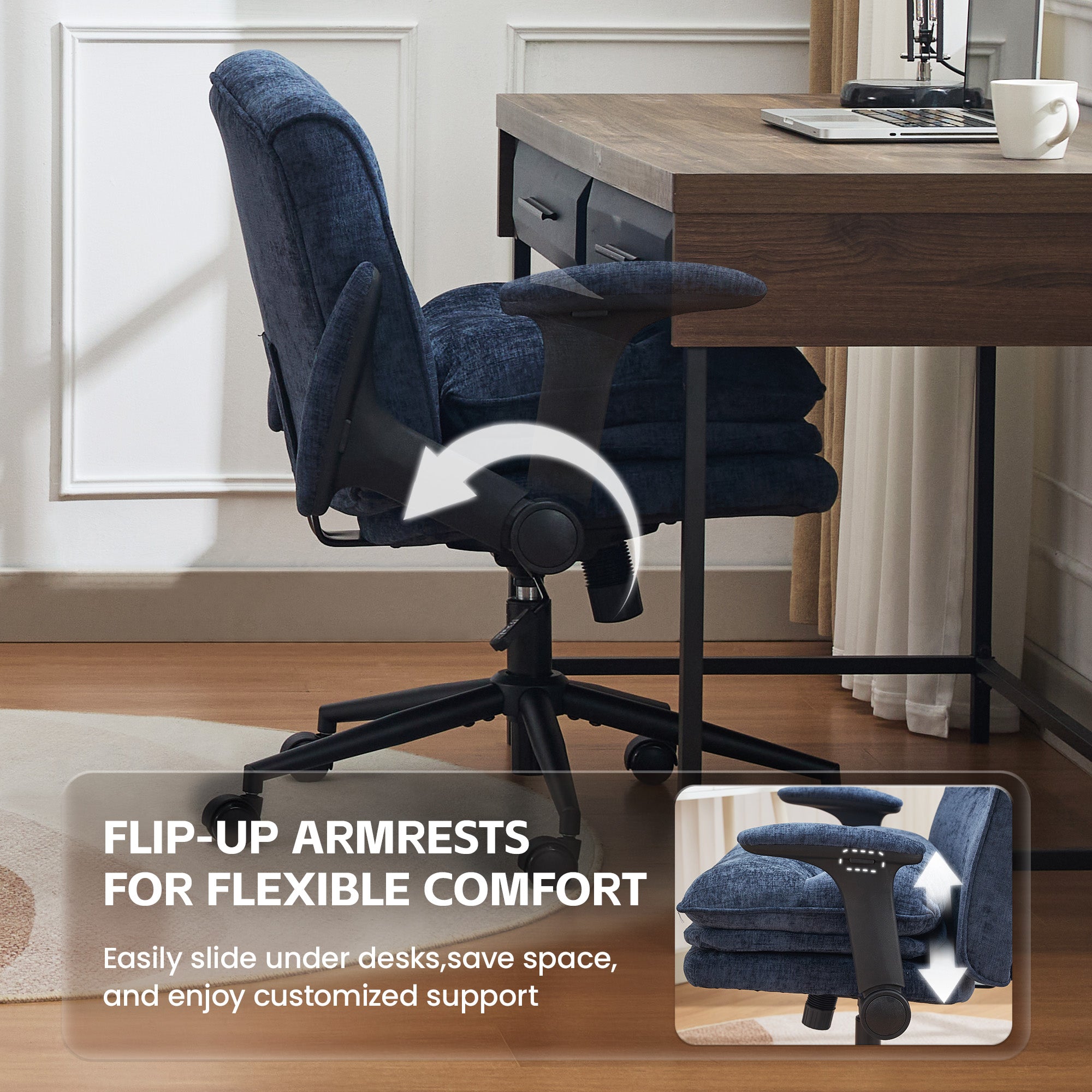 Criss Cross Chair with Flip-up Arms，Blue