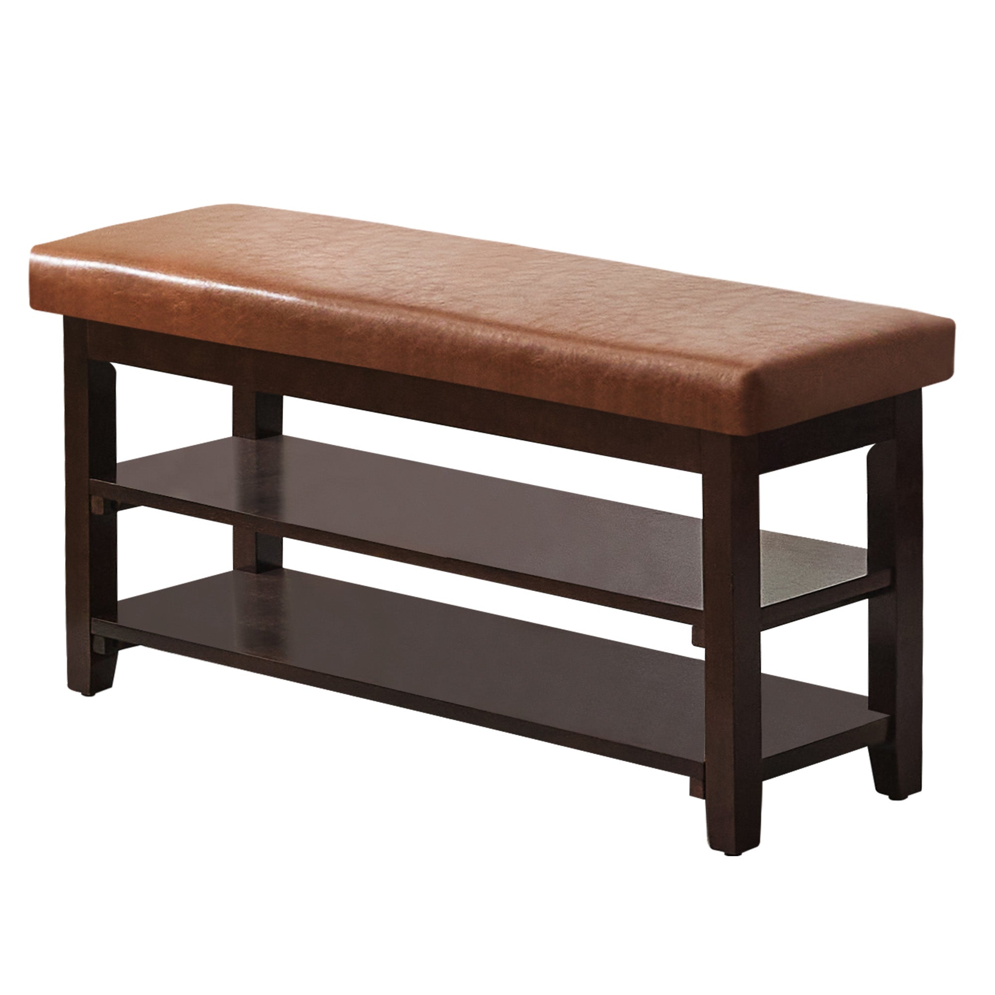 40" Shoe Bench with Leather Cushion, Bright Brown
