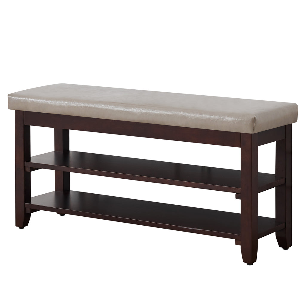 40" Shoe Bench with Leather Cushion, Gray
