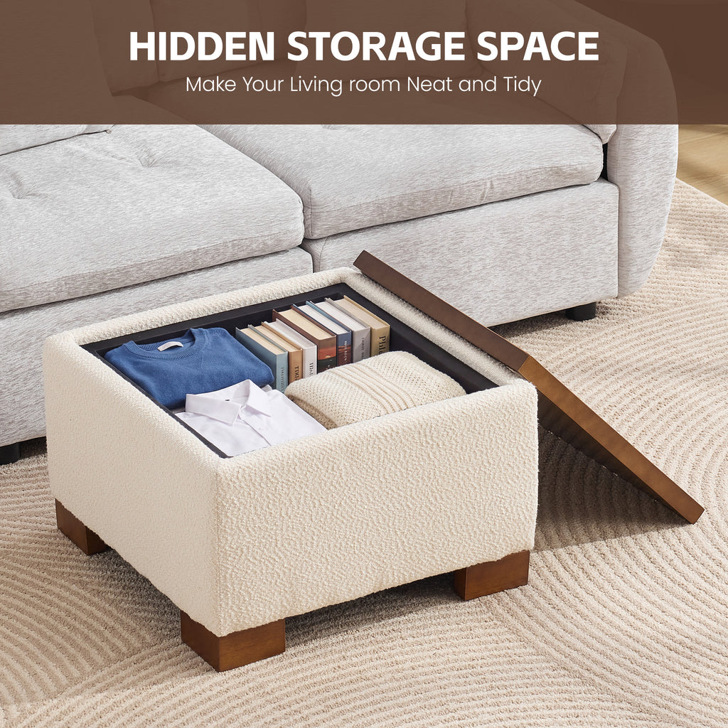 24" Square Storage Ottoman，Beige