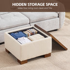 24" Square Storage Ottoman，Beige