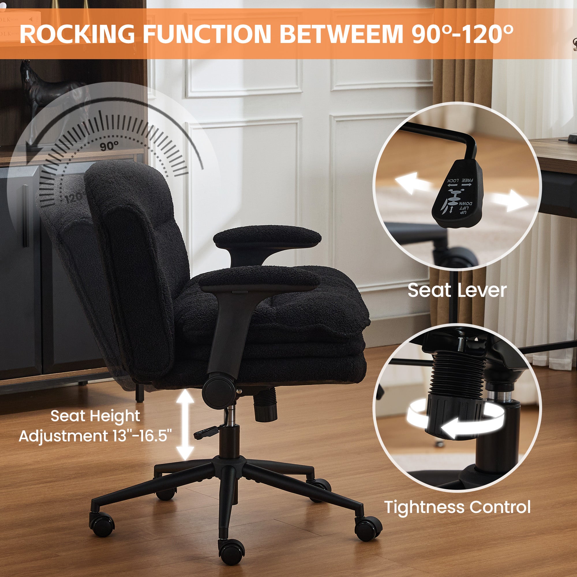 Criss Cross Chair with Flip-up Arms，Black