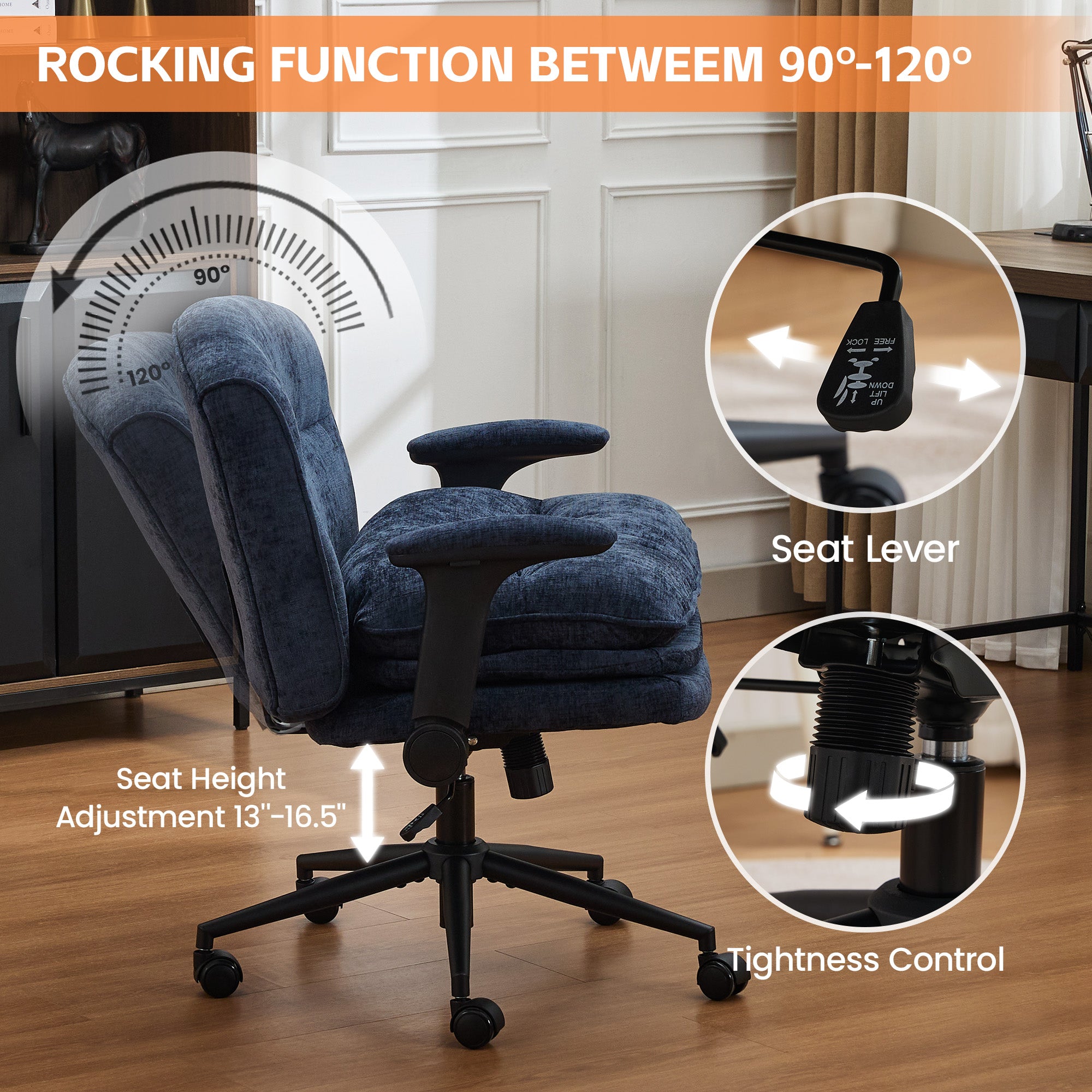 Criss Cross Chair with Flip-up Arms，Blue