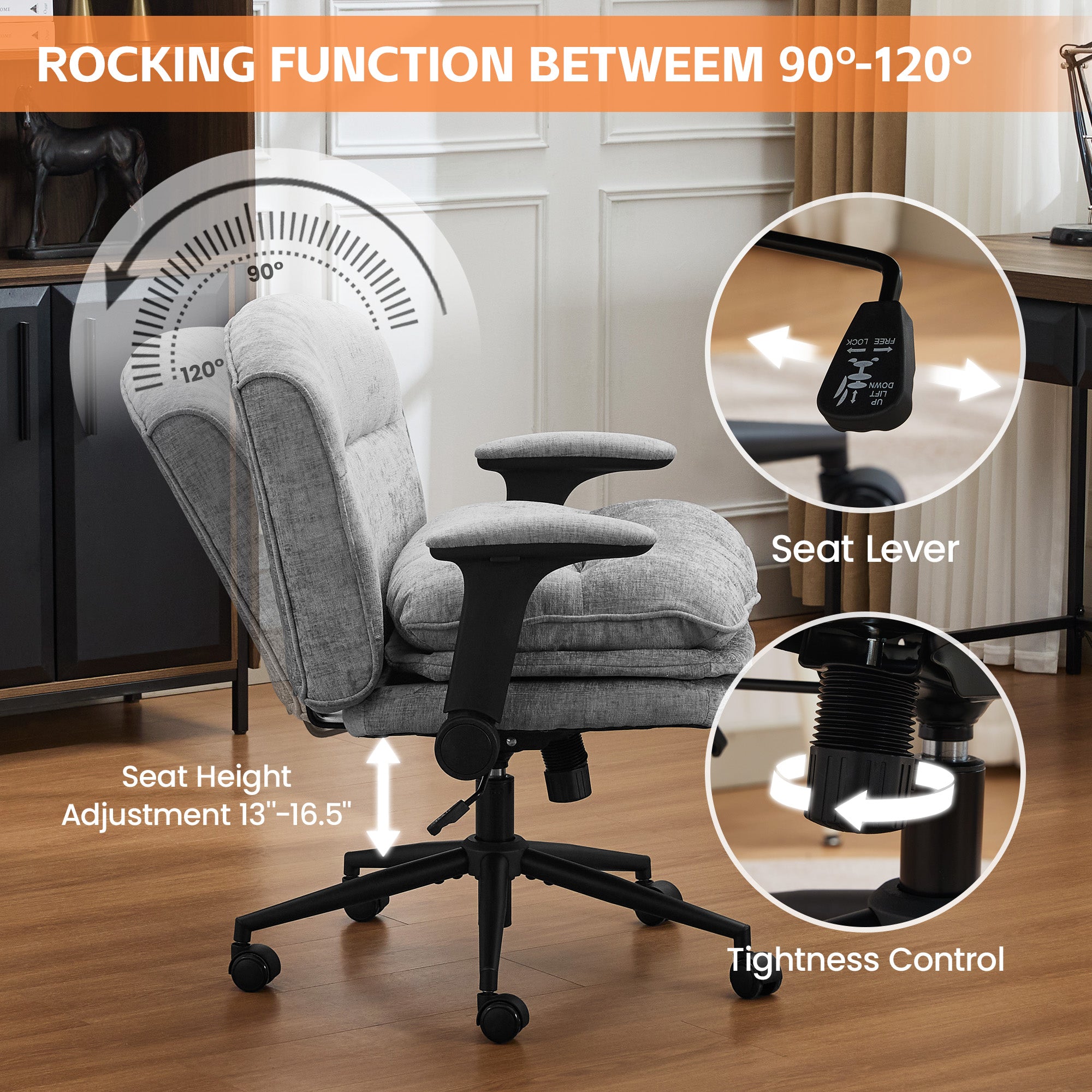 Criss Cross Chair with Flip-up Arms，Gray
