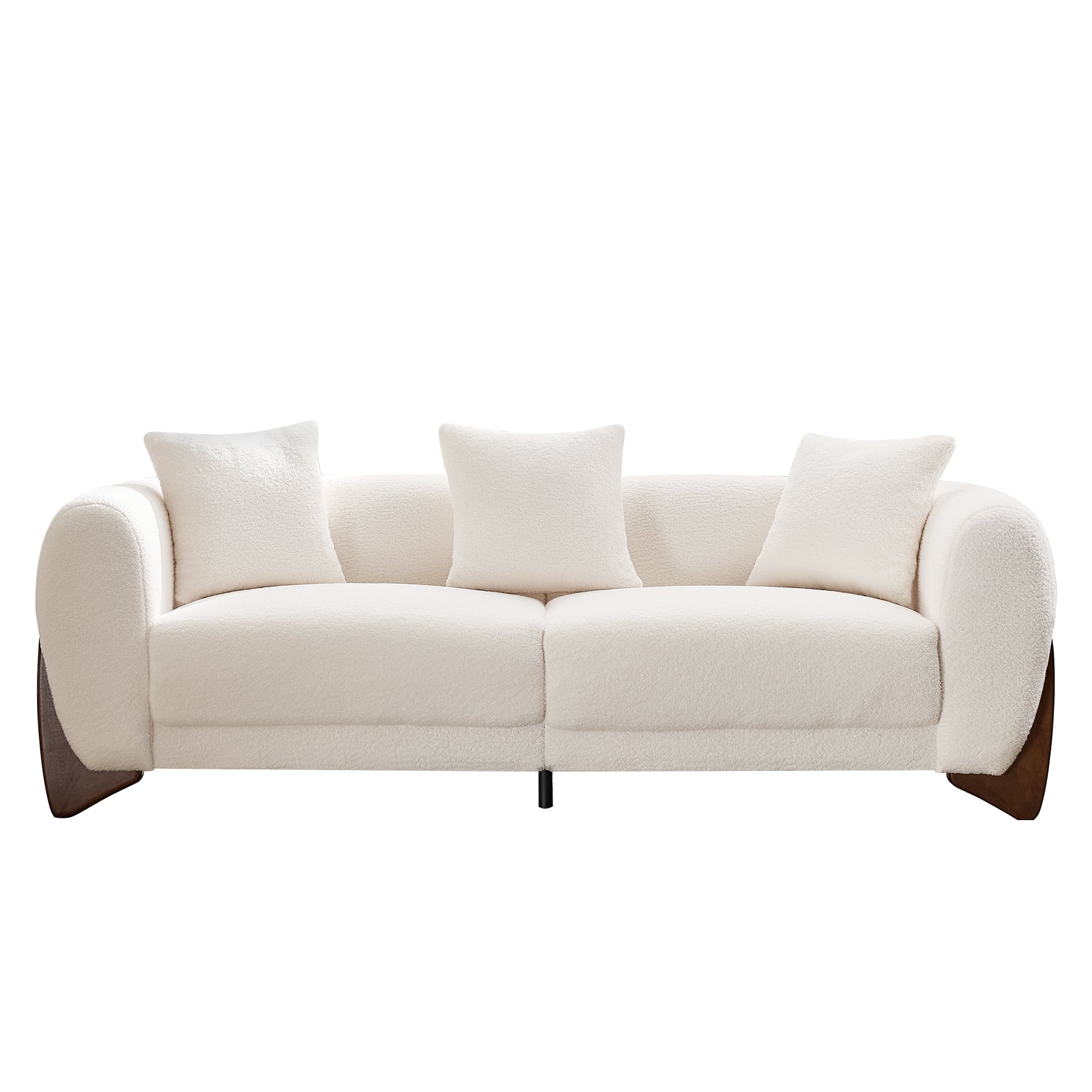 87" Boucle Couch with Solid Wood Legs,Beige
