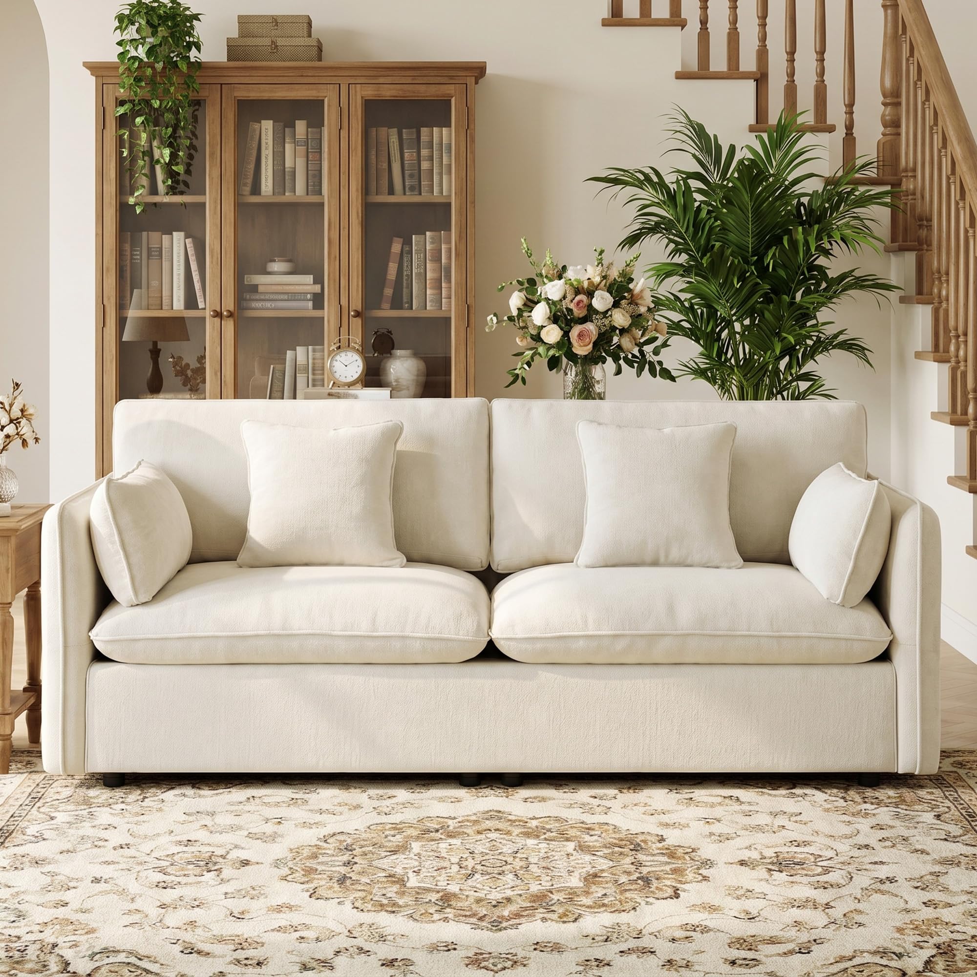 Modern Loveseat Sofa, 83.8 Inch 2 Seater Beige Chenille Couch