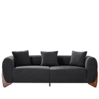 87" Boucle Couch with Solid Wood Legs,Black