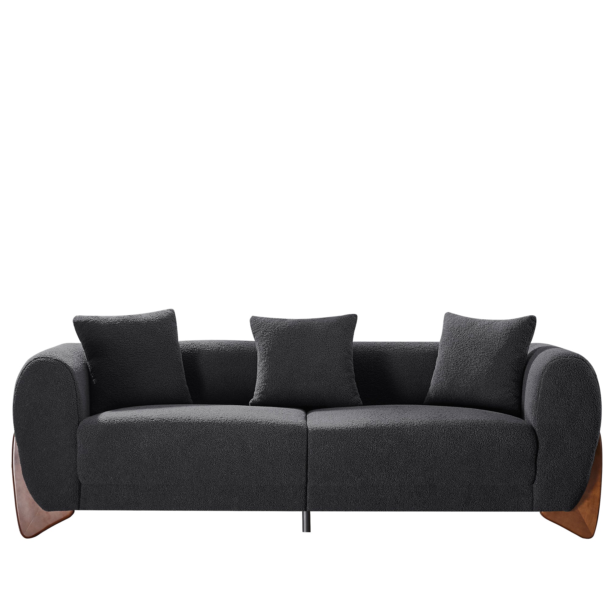 87" Boucle Couch with Solid Wood Legs,Black