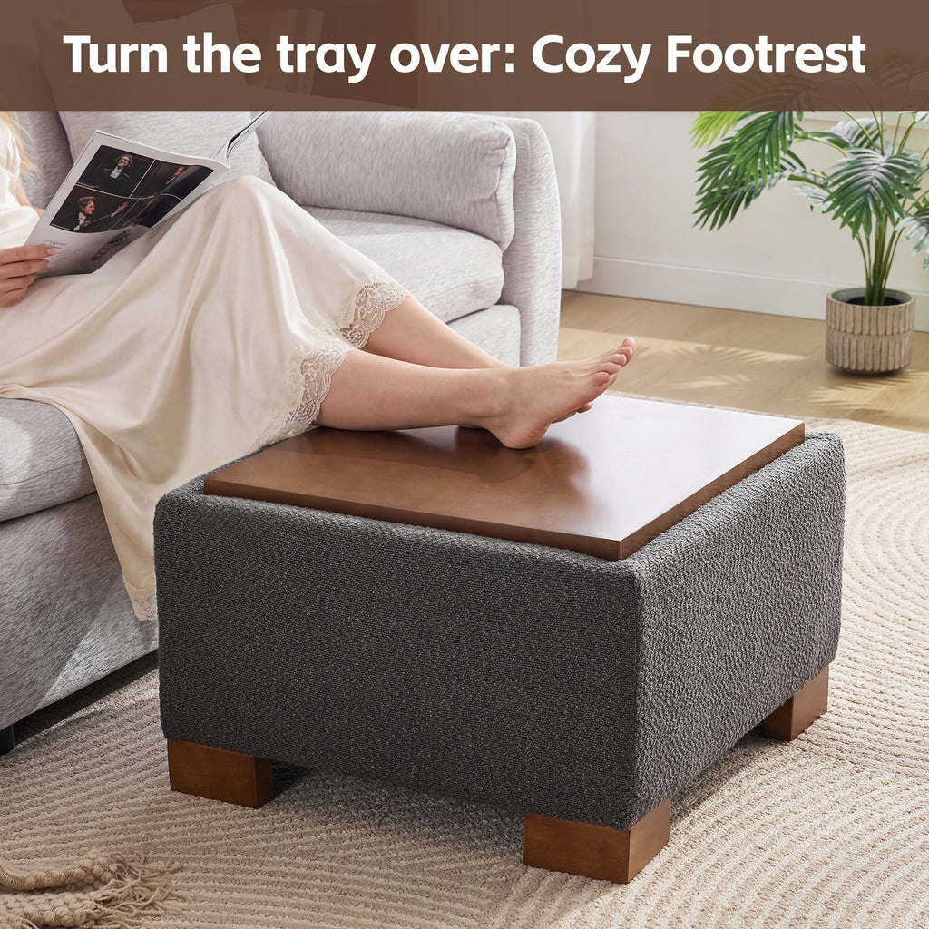 24" Square Storage Ottoman，Dark Gray