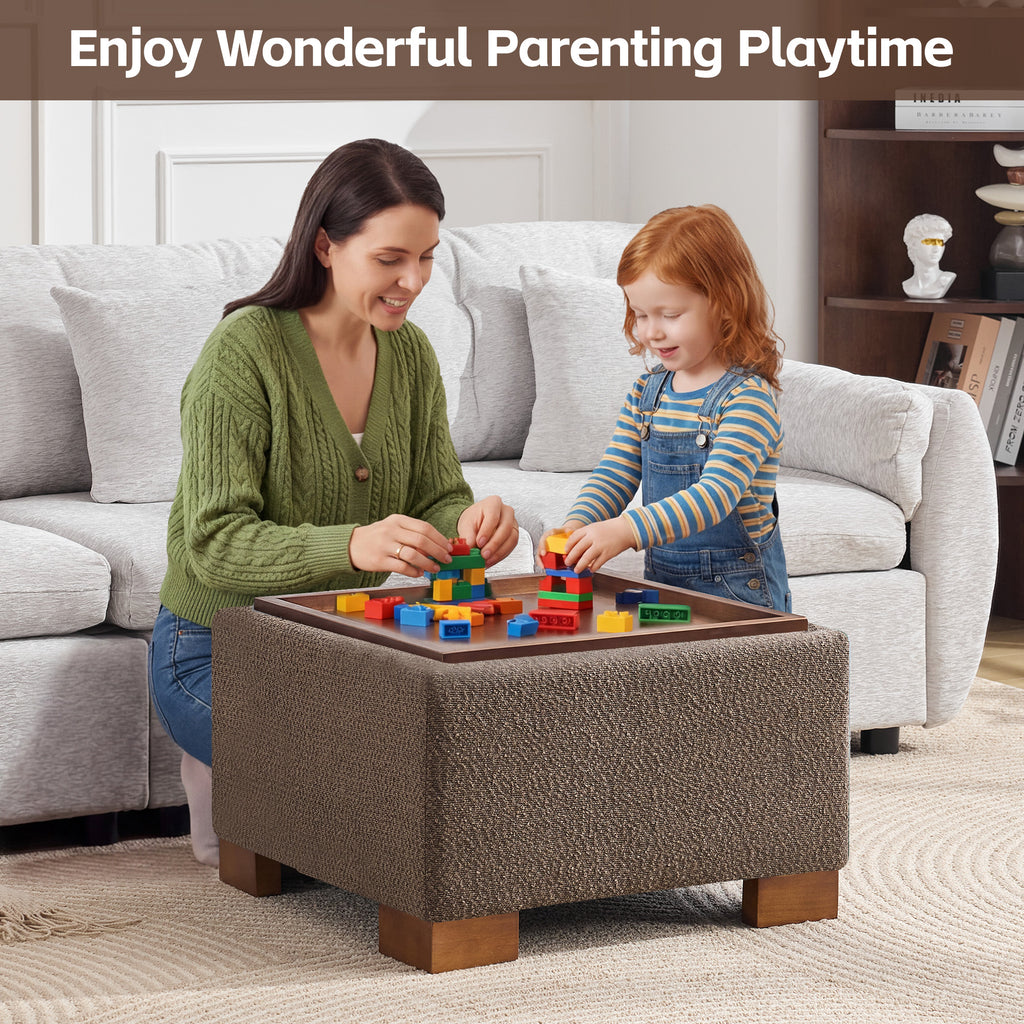 24" Square Storage Ottoman，Brown