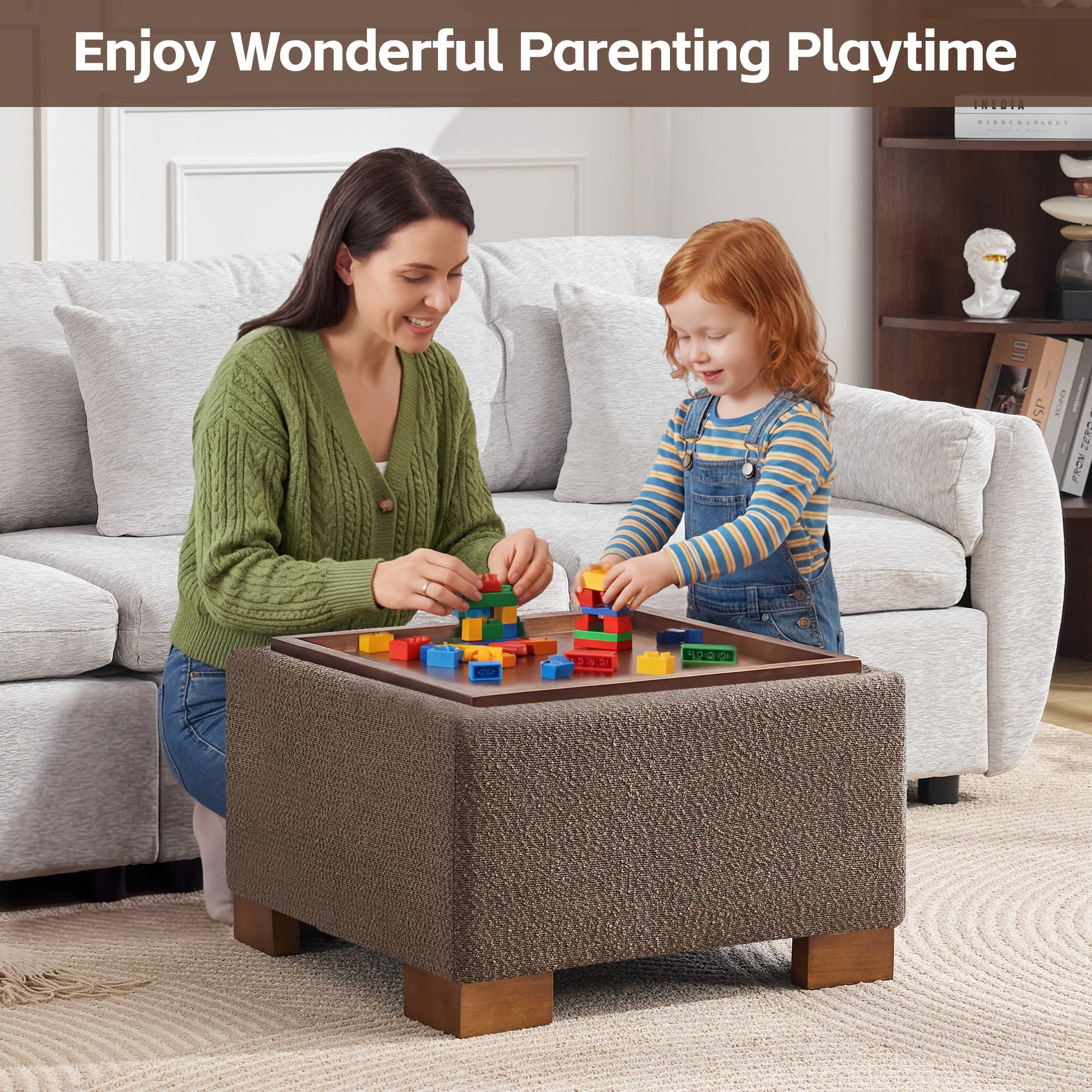 24" Square Storage Ottoman，Brown