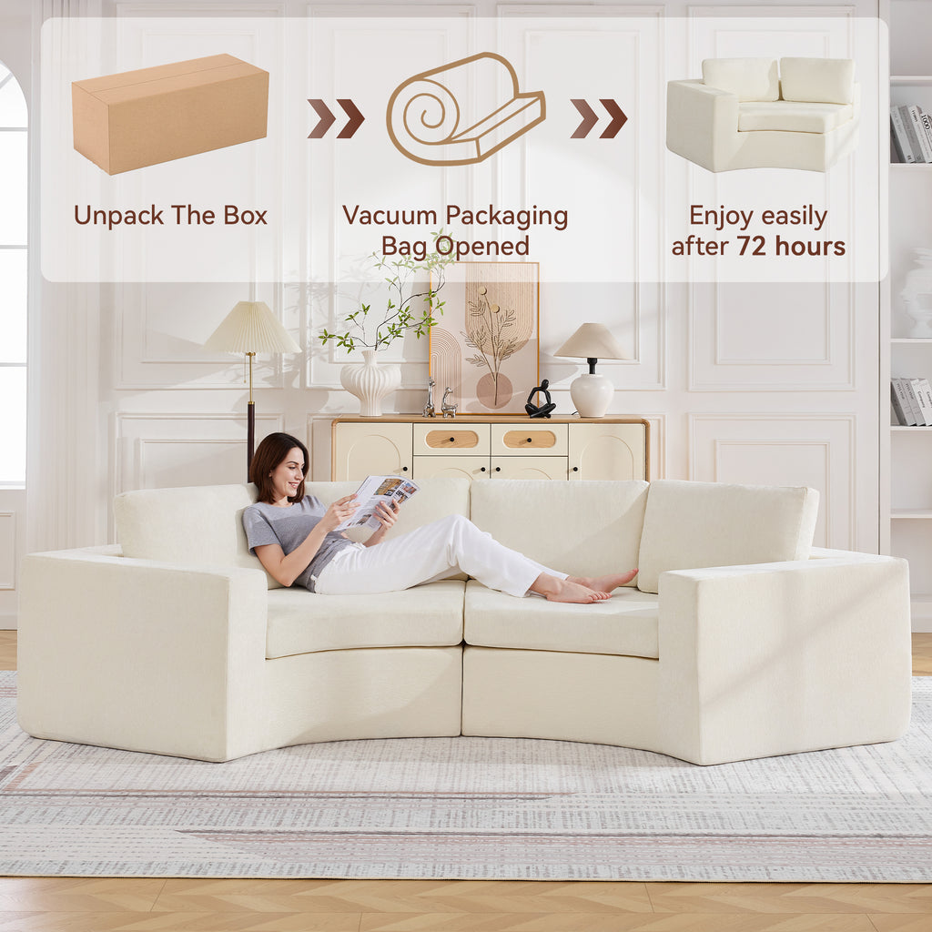 Curved Compression Sectional Couch，4 Seater，White