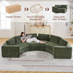 Curved Compression Sectional Couch，6 Seater，Green