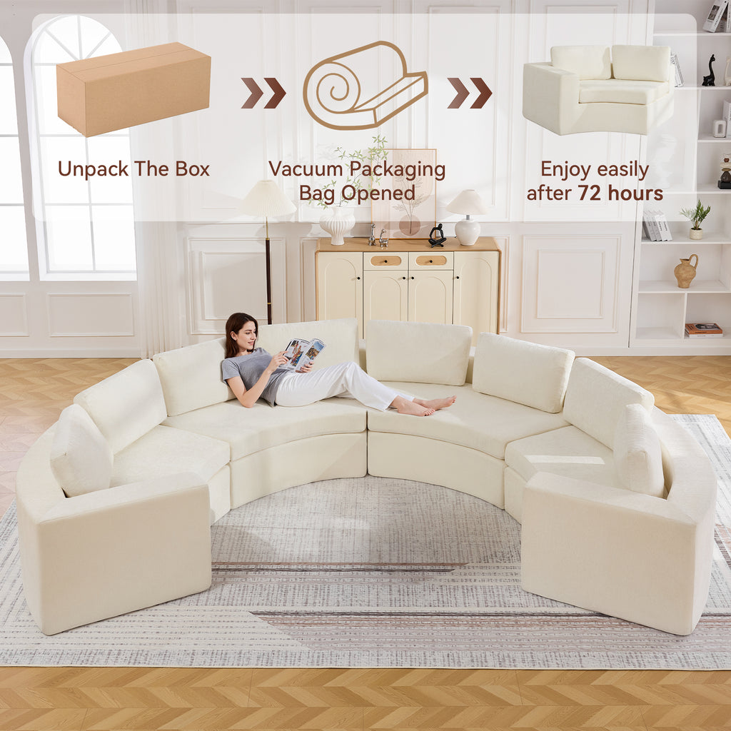 Curved Compression Sectional Couch，8 Seater，White