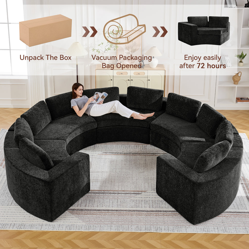 Curved Compression Sectional Couch，10 Seater，Black