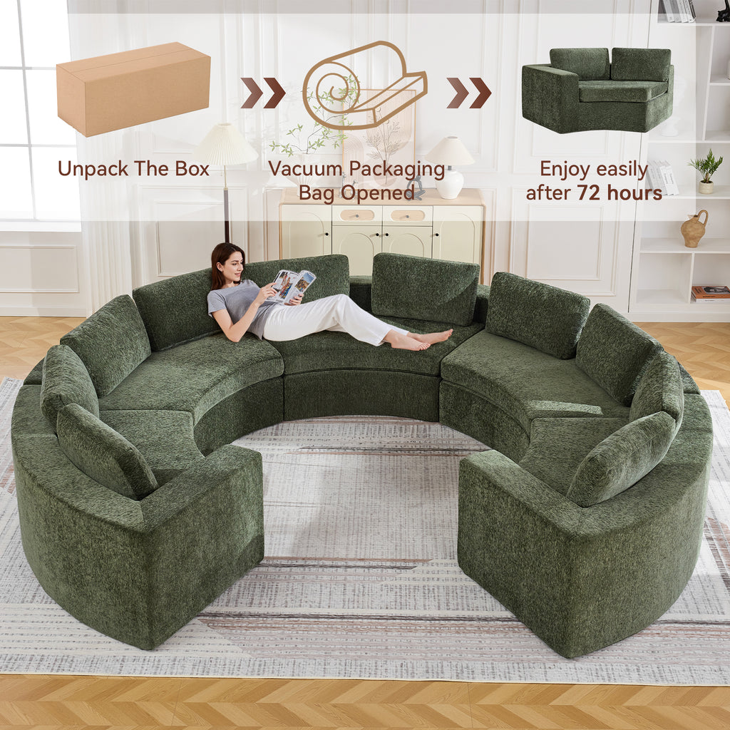 Curved Compression Sectional Couch，10 Seater，Green