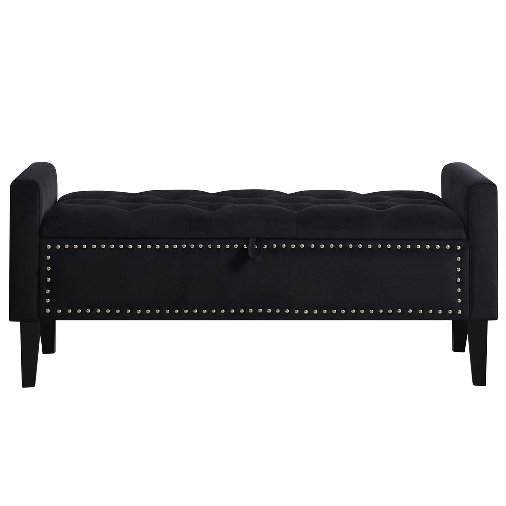 47" Velvet Storage Bench，Black