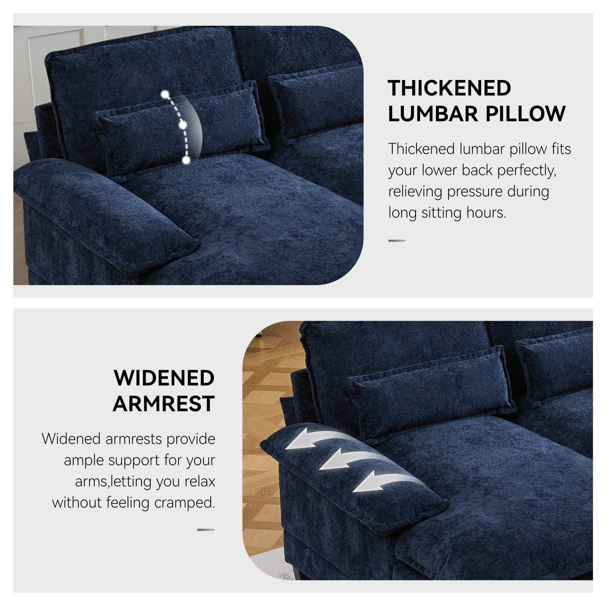 U Shaped Cloud Modular Sofa with Chaise Lounges，Navy