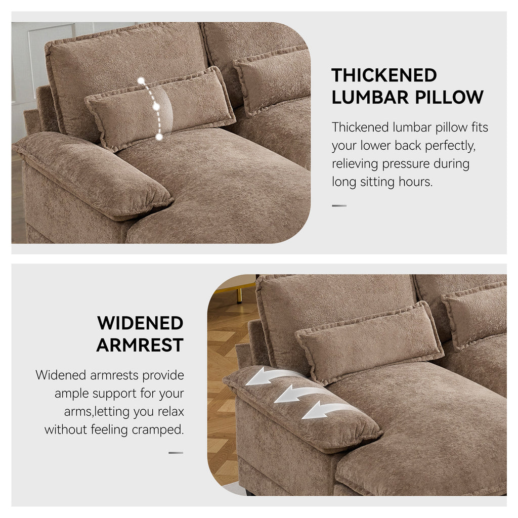 U Shaped Cloud Modular Sofa with Chaise Lounges，Camel